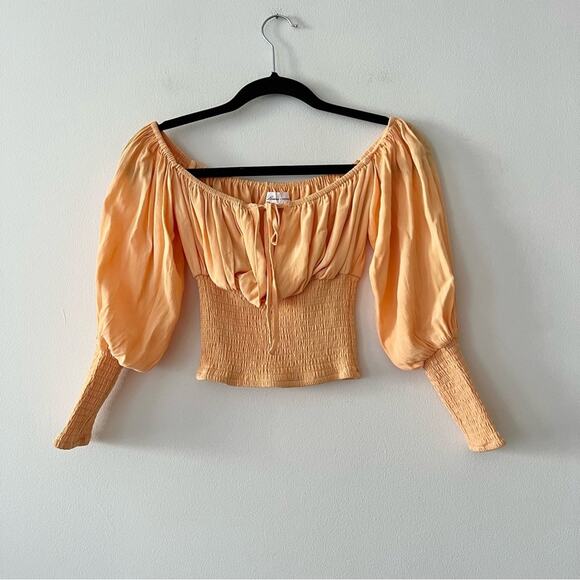 Lovers + Friends Walter Smocked Blouse in Tangerine Orange - Picture 3 of 6